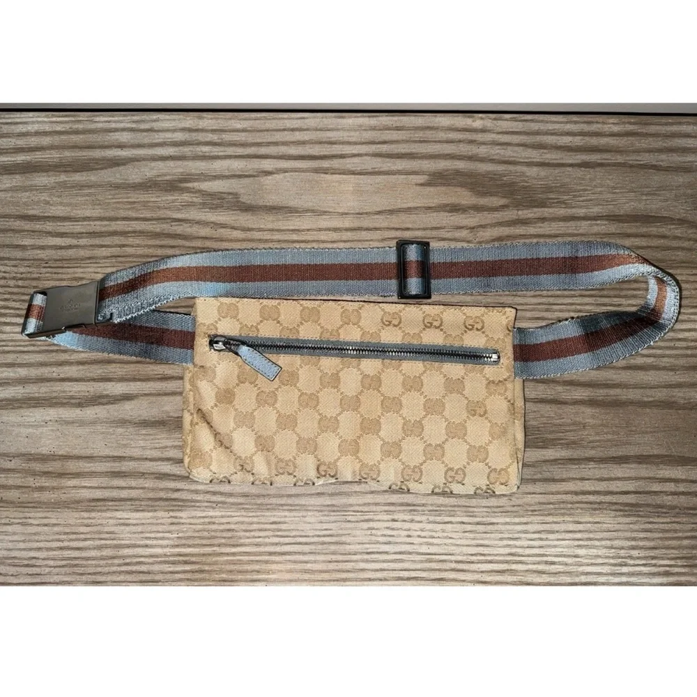 Gucci GG Monogram Web Double Pocket Belt Bag Ice Blue RARE color 162962-497717 - Picture 15 of 16